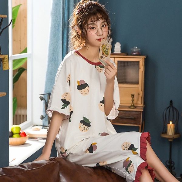 summer pajamas women's cotton short-sleeved sleepwear plus size t-shirt + cropped pants two-piece set cute pyjamas women -3xl, Black;red
summer pajamas women's cotton short-sleeved sleepwear plus size t-shirt + cropped pants two-piece set cute pyjamas women -3xl, Black;red