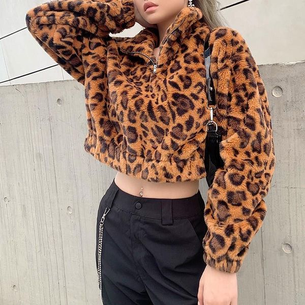 2019 women winter casual long sleeve short sweatshirt zipper turtleneck cropped hoodie faux fur leopard pullover, Black
2019 women winter casual long sleeve short sweatshirt zipper turtleneck cropped hoodie faux fur leopard pullover, Black