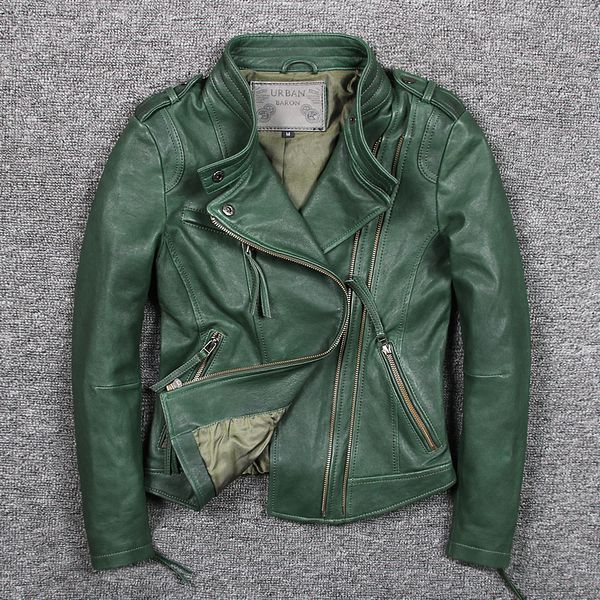 women's slim fit fashionable genuine leather jacket green stand collar short moto biker leather jacket women sheepskin coat, Black
women's slim fit fashionable genuine leather jacket green stand collar short moto biker leather jacket women sheepskin coat, Black