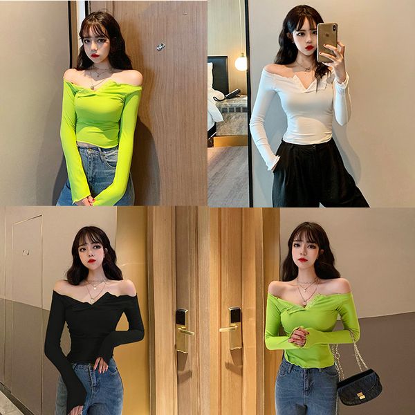 women sweaters tees solid slash neck button long sleeve pullovers off shoulder ladies simple fashion, White;black
women sweaters tees solid slash neck button long sleeve pullovers off shoulder ladies simple fashion, White;black