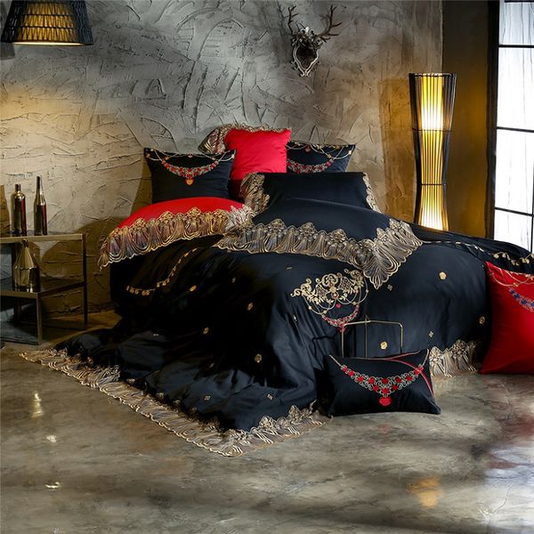 luxury black red beige lace embroidery 80s egyptian cotton royal princess wedding bedding set duvet cover bed sheet pillowcases
luxury black red beige lace embroidery 80s egyptian cotton royal princess wedding bedding set duvet cover bed sheet pillowcases
