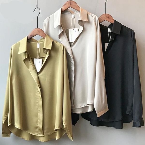 2020 spring women fashion long sleeves satin blouse vintage femme v neck street shirts elegant imitation silk blouse, White
2020 spring women fashion long sleeves satin blouse vintage femme v neck street shirts elegant imitation silk blouse, White