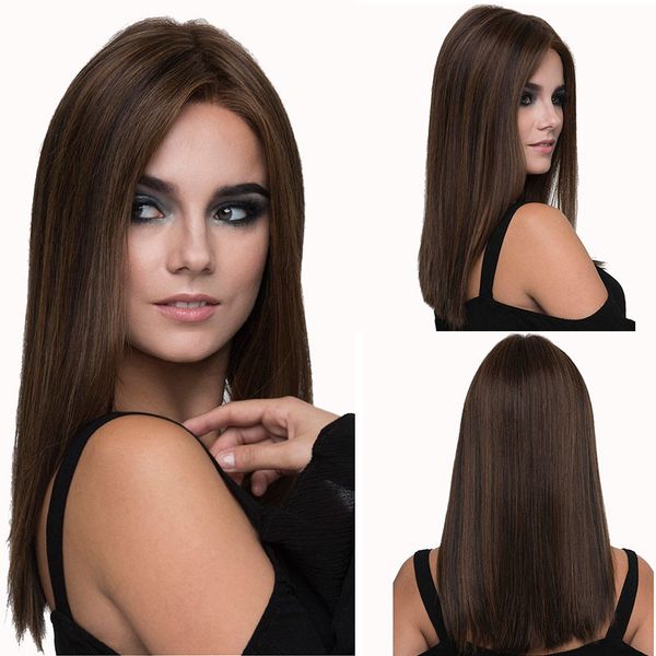 

long straight synthetic hair wigs centre parting brown wigs 55cm 3 colors mixed color ing, Black