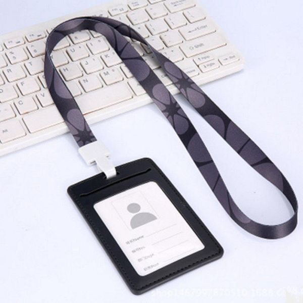 Card Holder Office Supply Pu Leather Wallet Credit Card Badge Holder With Lanyard Fit For Id Card