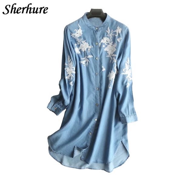 2018 spring women soft denim shirts floral embroidery blouse long sleeve casual loose women long shirts blusa for, White
2018 spring women soft denim shirts floral embroidery blouse long sleeve casual loose women long shirts blusa for, White