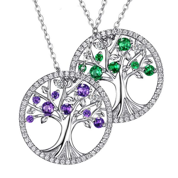 huitan cz green/purple wishing tree simple pendent daily wearable necklace birthday present dazzling female fashion jewelry, Silver 
huitan cz green/purple wishing tree simple pendent daily wearable necklace birthday present dazzling female fashion jewelry, Silver