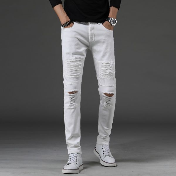 ho 2020 chun xia men white stretch denim jeans teenagers cultivate one's morality pants ripped jeans fashion, Blue
ho 2020 chun xia men white stretch denim jeans teenagers cultivate one's morality pants ripped jeans fashion, Blue
