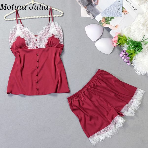 motina julia button lace women two piece pajama set summer elegant casual daily sleepwear satin cool pyjama femme, Blue;gray
motina julia button lace women two piece pajama set summer elegant casual daily sleepwear satin cool pyjama femme, Blue;gray