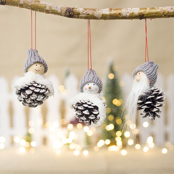 

3pcs wooden doll pine cone pendants christmas tree snowman decorations ornaments
