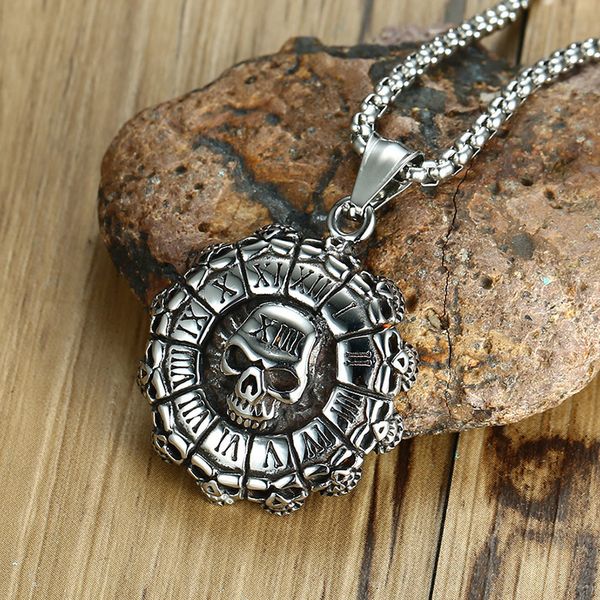 gothic roman numeral skull pendant necklace for man 2020 street punk vampire titanium steel necklace personality party jewelry, Silver
gothic roman numeral skull pendant necklace for man 2020 street punk vampire titanium steel necklace personality party jewelry, Silver