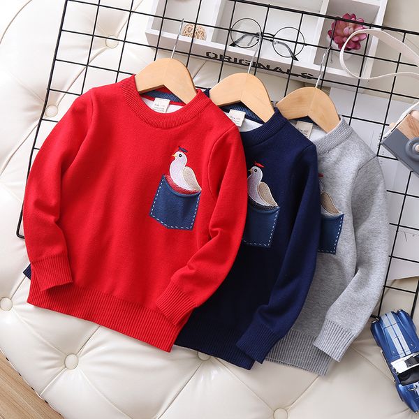 children's sweater 2019 autumn and winter bird embroidered pocket boy pullover, Blue
children's sweater 2019 autumn and winter bird embroidered pocket boy pullover, Blue
