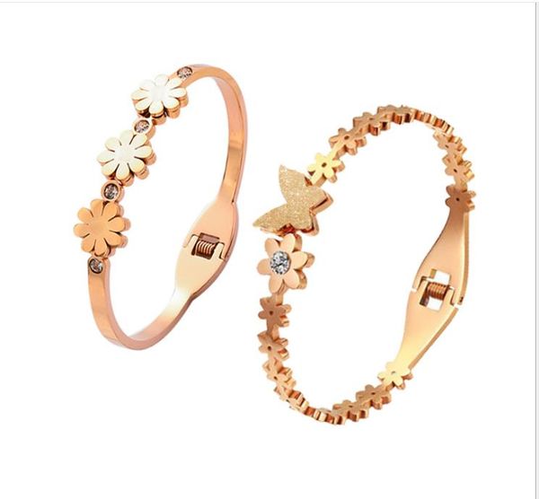 small flower with diamonds titanium steel bracelet female open rose gold bracelet, Golden;silver
small flower with diamonds titanium steel bracelet female open rose gold bracelet, Golden;silver
