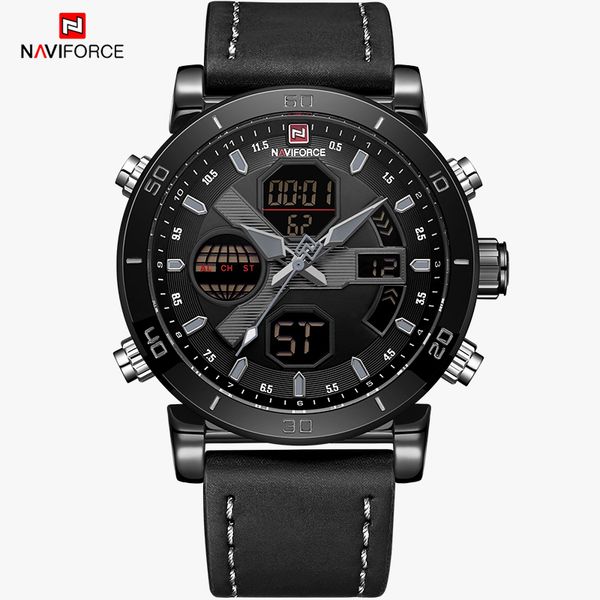 

new naviforce men's business chronograph watch men luxurious quartz dual display clock watch male wristwatches relogio masculino, Slivery;brown