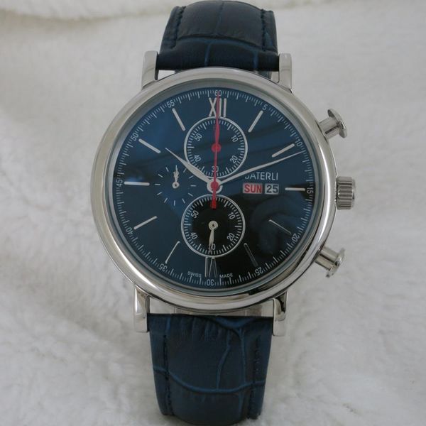 43mm blue dial double calendar os chronograph quartz mens watch ultra-thin stainless steel casual clock blue leather strap a135, Slivery;brown
43mm blue dial double calendar os chronograph quartz mens watch ultra-thin stainless steel casual clock blue leather strap a135, Slivery;brown