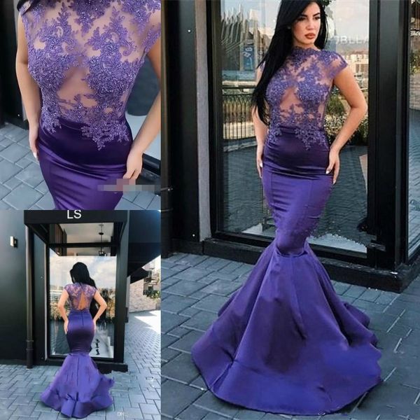 2019 new fashion purple mermaid prom dresses with lace applique celebrity high neck special occasion party evening dress robe arabic gown, Black
2019 new fashion purple mermaid prom dresses with lace applique celebrity high neck special occasion party evening dress robe arabic gown, Black