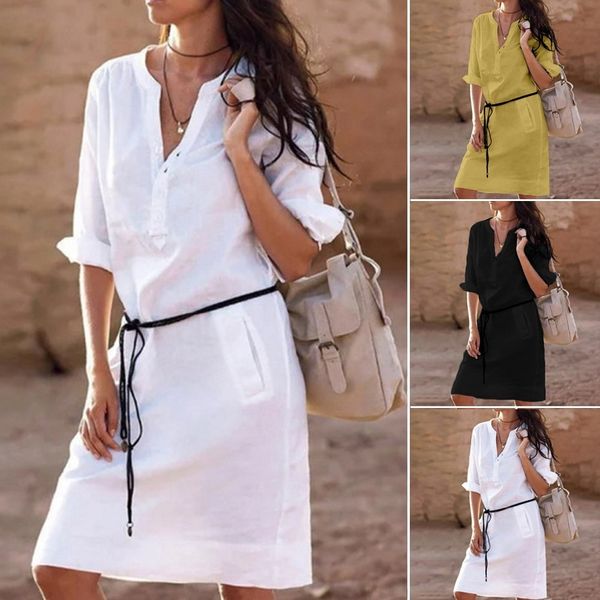 s-xl woman casual half sleeve buttons v-neck mini dress with belt loose pockets work office dresses vestidos, Black;gray
s-xl woman casual half sleeve buttons v-neck mini dress with belt loose pockets work office dresses vestidos, Black;gray