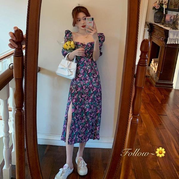 french romance retro dresses women casual floral print square collar dresses ruffles puff sleeve midi lady, Black;gray
french romance retro dresses women casual floral print square collar dresses ruffles puff sleeve midi lady, Black;gray
