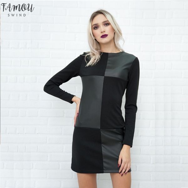 women office lady leather patchwork patchwork long sleeve o neck solid sheath casual elegant dress 2020 winter new fashion dress, Black;gray
women office lady leather patchwork patchwork long sleeve o neck solid sheath casual elegant dress 2020 winter new fashion dress, Black;gray