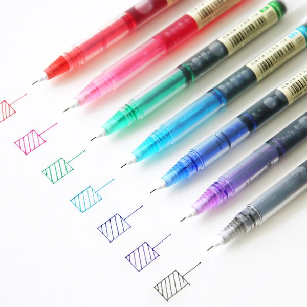 7pcs/set Colourful Straight Liquid Gel Pen Artistic Font Creative Neuter Pen Business School Office Supplies