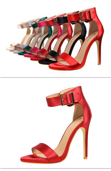 european and american fashion simple nightclub fine heel super high heel satin metal belt buckle word sandals, Black
european and american fashion simple nightclub fine heel super high heel satin metal belt buckle word sandals, Black