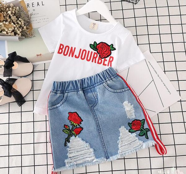 2pcs/lot summer new design embroidery rose flower kids short denim skirt fashion boutique kids suit children clothing sets, White
2pcs/lot summer new design embroidery rose flower kids short denim skirt fashion boutique kids suit children clothing sets, White