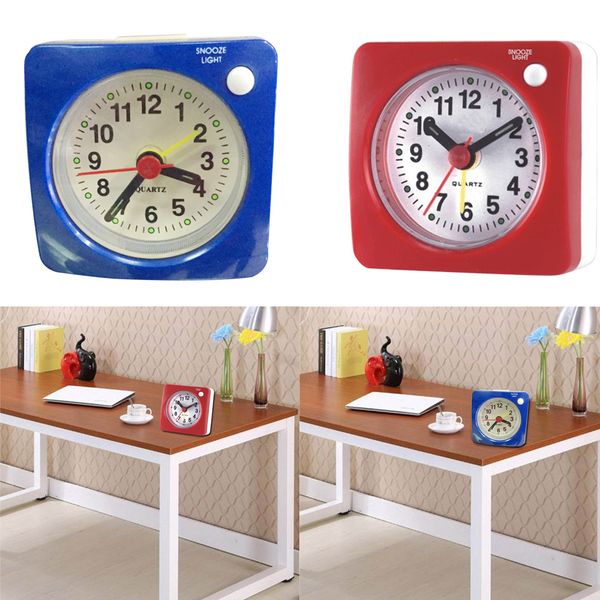 set of 2 small battery travel alarm clock with snooze and light, silent with no ticking analog quartz