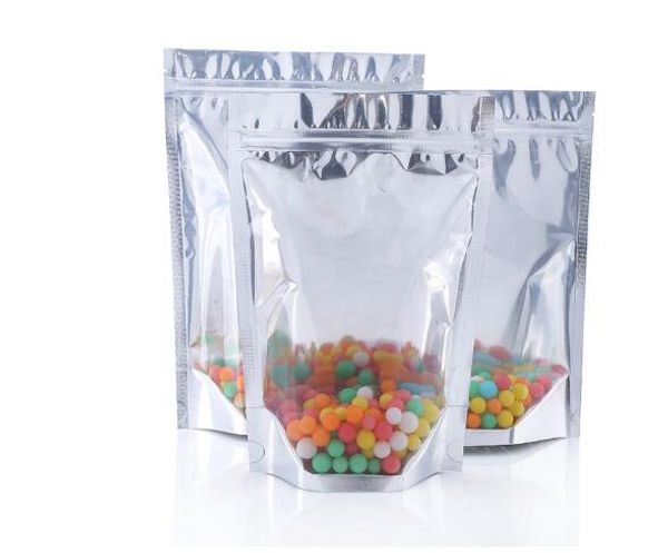Stand Up Pouch Bags Resealable Zip lock Mylar Food Storage Clear Front With Aluminum Foil Back For dry herb Coffee/Tea/Nuts