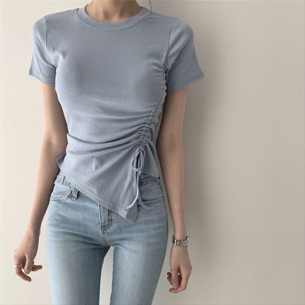 2020 women's candy color short sleeve pleated slim t-shirt round collar candy t-shirt top, White
2020 women's candy color short sleeve pleated slim t-shirt round collar candy t-shirt top, White