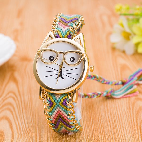 2018 new style fashionable ethnic style lady exquisit bracelet watch cat face glasses braided wool chain manual watch women girl, Slivery;brown
2018 new style fashionable ethnic style lady exquisit bracelet watch cat face glasses braided wool chain manual watch women girl, Slivery;brown