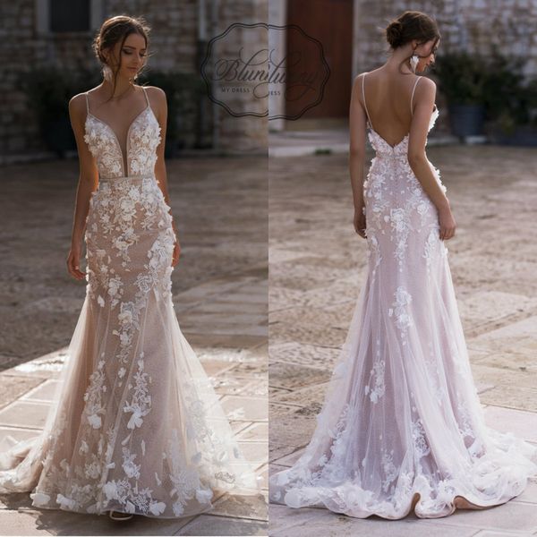 spaghetti mermaid wedding dresses 2019 lace backless 3d floral appliqued boho wedding gowns beading sweep train country bridal dress, White
spaghetti mermaid wedding dresses 2019 lace backless 3d floral appliqued boho wedding gowns beading sweep train country bridal dress, White