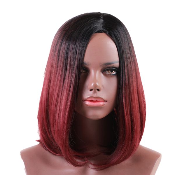 women medium straight wine red gradient wig ombre middle part synthetic fiber natural look 30cm, Black
women medium straight wine red gradient wig ombre middle part synthetic fiber natural look 30cm, Black