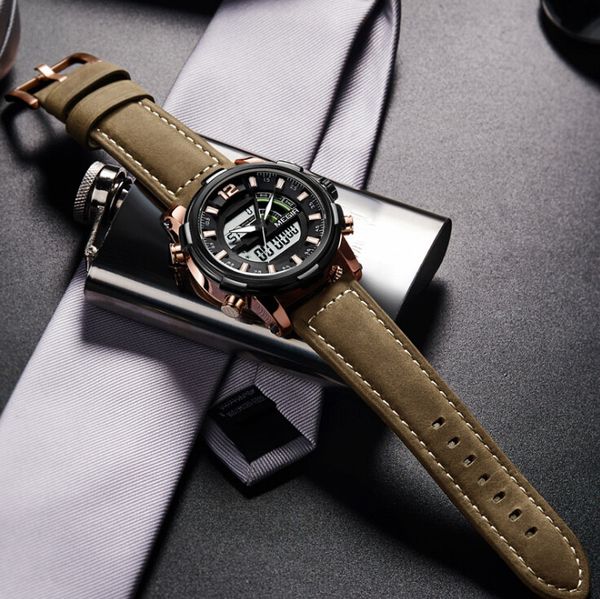 megir,gmt, week and month, chronograph calendar, small three-pin hour, minute and second double movement men's watch, Slivery;brown
megir,gmt, week and month, chronograph calendar, small three-pin hour, minute and second double movement men's watch, Slivery;brown