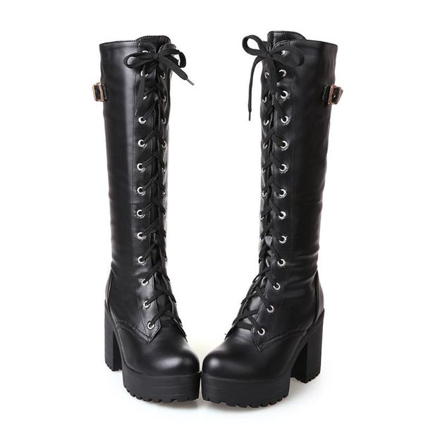 muqgew spring autumn lacing knee high boots women fashion white square heel woman leather shoes winter large size 34-43, Black
muqgew spring autumn lacing knee high boots women fashion white square heel woman leather shoes winter large size 34-43, Black