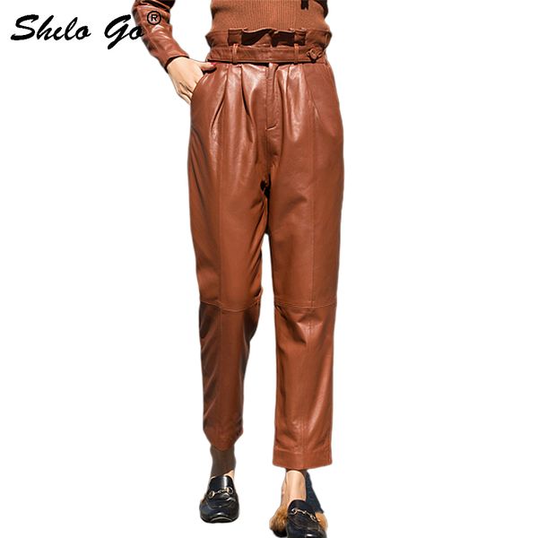 women's pants & capris streetwear leather womens casual ruffles belt high waist sheepskin genuine harem concise loose female, Black;white
women's pants & capris streetwear leather womens casual ruffles belt high waist sheepskin genuine harem concise loose female, Black;white