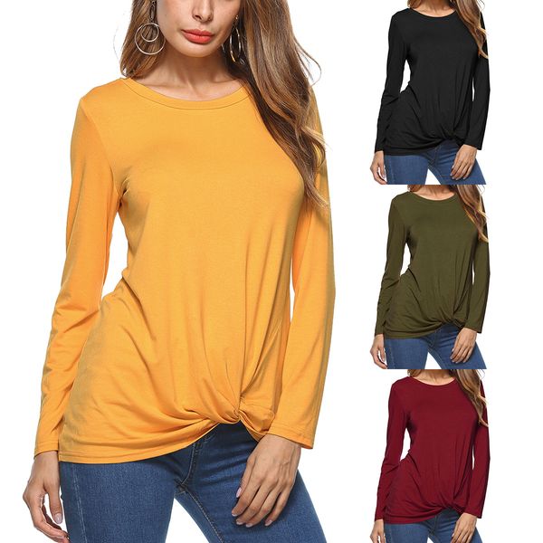 2018 autumn winter women's fashion knotted solid t shirt round neck long sleeve t-shirt clothing with high qaulity, White
2018 autumn winter women's fashion knotted solid t shirt round neck long sleeve t-shirt clothing with high qaulity, White