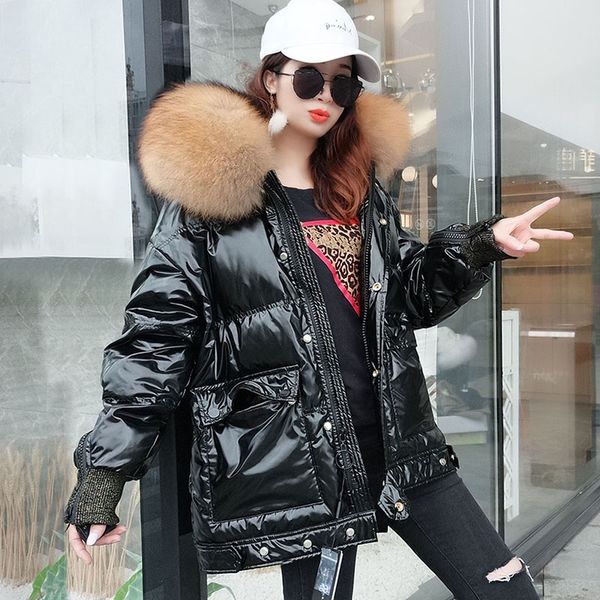 winter bright women's natural raccoon skin large collar silver down jacket long coat fashion warm fur, Black
winter bright women's natural raccoon skin large collar silver down jacket long coat fashion warm fur, Black