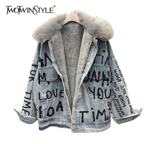 twotwinstyle patchwork fur denim parkas for women long sleeve warm thick female cotton coats 2020 autumn winter fashion new, Black
twotwinstyle patchwork fur denim parkas for women long sleeve warm thick female cotton coats 2020 autumn winter fashion new, Black
