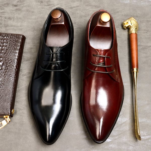 men's leather shoes pointed leather lace-up business dress party shoes simple fashion british style single, Black
men's leather shoes pointed leather lace-up business dress party shoes simple fashion british style single, Black