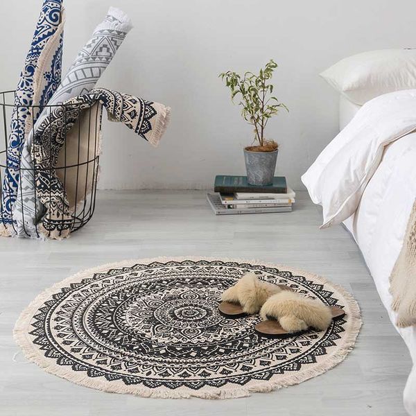 

round cotton linen carpet for living room kids room nordic bedroom area rugs non-slip floor mat entrance doormat home decor