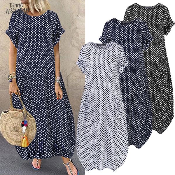 fashion summer printed dress womens sundress zanzea 2020 short sleeve tunic maxi vestidos female casual polka dot robe oversize, Black;gray
fashion summer printed dress womens sundress zanzea 2020 short sleeve tunic maxi vestidos female casual polka dot robe oversize, Black;gray