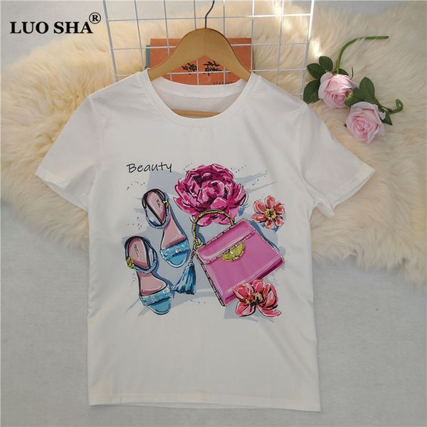 luosha women 2020 new summer stylish short sleeve beaded flower print and tees female satine cotton patchwork t shirt, White
luosha women 2020 new summer stylish short sleeve beaded flower print and tees female satine cotton patchwork t shirt, White