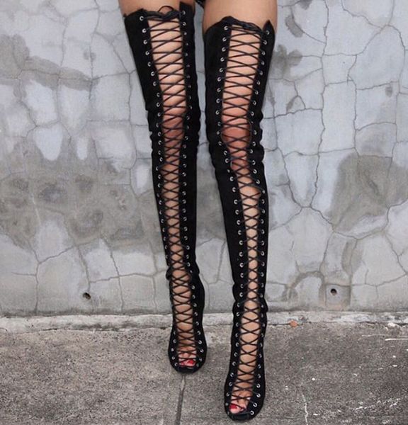 super high with overknee boots bandage woman boots, Black