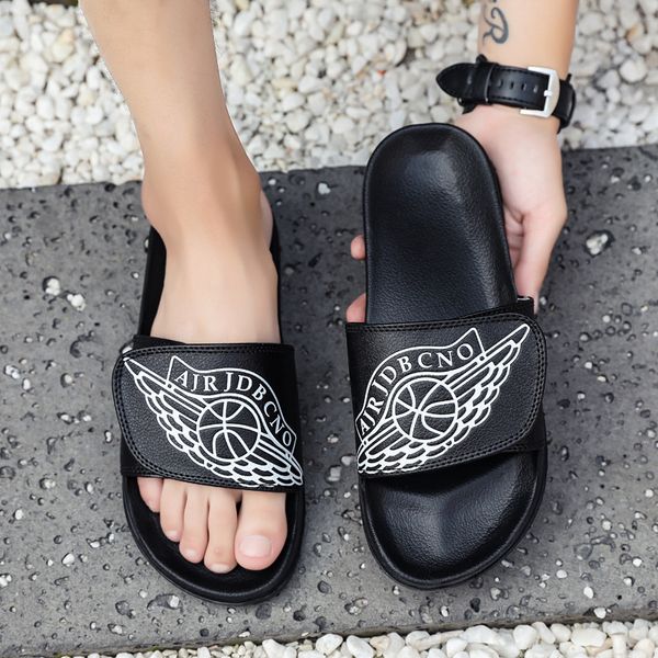 autumn korean-style chao tuo magic anti-slip casual a- line stickers beach trend basket men's slippers men's, Black