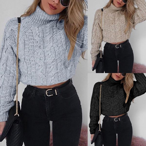 fashion lady solid color turtleneck midriff-baring warm pullover knitted sweater, White;black
fashion lady solid color turtleneck midriff-baring warm pullover knitted sweater, White;black