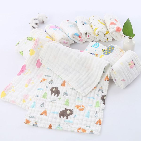 25 * 50 см baby kids мультфильм ванна хлопок длинные фрукты животных печати лицо полотенце отрыжка ткань 6-слойная марля квадрат безопасной