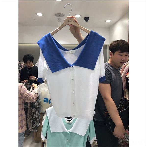 east gate summer 2020 lapel short t- t-shirt knitted shirt knitwear slim slim contrast color knitwear short sleeve top, White
east gate summer 2020 lapel short t- t-shirt knitted shirt knitwear slim slim contrast color knitwear short sleeve top, White