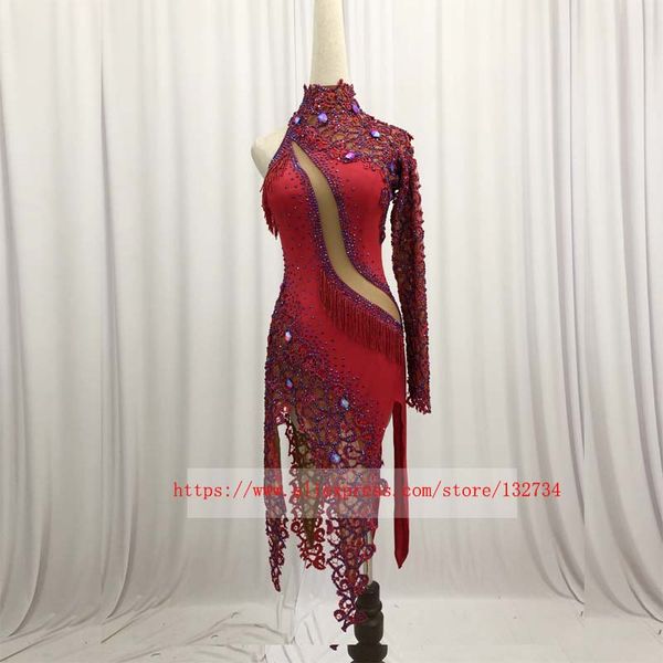 new style latin dance costume of 2019 spandex tassel stones latin dance dress for women competition dresses, Black;red
new style latin dance costume of 2019 spandex tassel stones latin dance dress for women competition dresses, Black;red