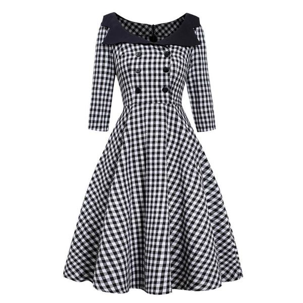 vintage womens dresses double-breasted plaid print outfits retro ball gown party dress outwear clothes female s'habiller dresses, Black;gray
vintage womens dresses double-breasted plaid print outfits retro ball gown party dress outwear clothes female s'habiller dresses, Black;gray