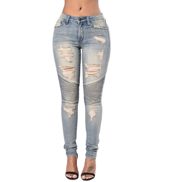 2019 new hole jeans woman slim ripped jeans for women mid waist skinny pants pockets washed vintage spliced full length, Blue
2019 new hole jeans woman slim ripped jeans for women mid waist skinny pants pockets washed vintage spliced full length, Blue