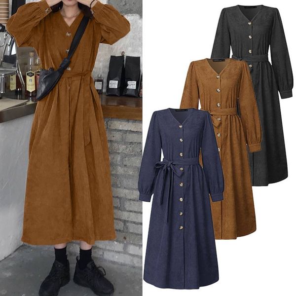 Elegant Spring Shirts Dress Women's Corduroy Sundress ZANZEA 2020 Casual Long Sleeve Maxi Vestidos Belted Female Robe Oversized, Black;gray
Elegant Spring Shirts Dress Women's Corduroy Sundress ZANZEA 2020 Casual Long Sleeve Maxi Vestidos Belted Female Robe Oversized, Black;gray